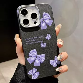 Тонкий магнитный чехол из ТПУ с принтом банта и текстурой из кожи для iPhone 16 Pro Max 15 14 Pro 13 12 11 для MagSafe, матовый противоударный мягкий чехол для телефона iPhone 16 чёрный