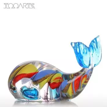 Tooarts Красочный Кит Подарочный Стеклянный Орнамент Фигурка Животного Ручной Выдувной Домашний Декор Многоцветный