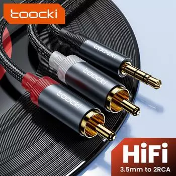 Tooki RCA кабель 3,5 мм с разъемом 2 RCA AUX аудиокабель разветвитель для усилителя смартфона домашний кинотеатр AUX кабель RCA 0.5M чёрный