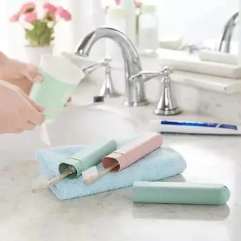 Toothbrush Boxs Bathroom Accessories Holder Cover Travel Storage Dust-proof Cases Portable Camping Sterilizer Holders Garden розовый