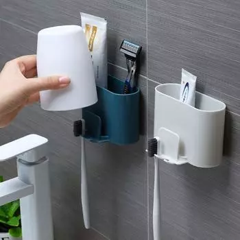 Toothbrush Holder Punch-free Wall-mounted Shaver Toothpaste Mouthwash Cup Rack белый