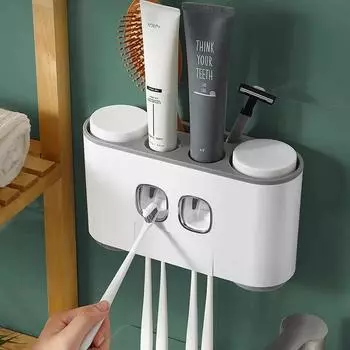 Toothbrush Holders with Toothpaste Dispenser Wall Mounted for Bathroom 4 Cups Automatic Electric Tooth Pastetooth Squeeze