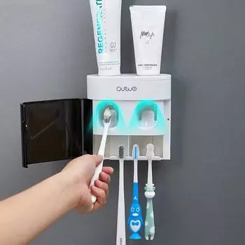 Toothpaste Rack Extruder Hole Free Wall Mounted Dual Position Toothbrush Holder Toothpaste Extrusion Hanging Bathroom Accessory белый