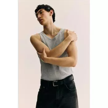Топ без рукавов в рубчик HM slimM Fit, серый меланж XL