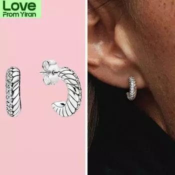 Top Sale 100 %Real 925 Sterling Silver Pendiente Snake Chain Pattern Stud Earrings For Women Fit Original Earrings Jewelry Joyas
