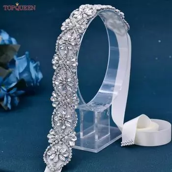 TOPQUEEN серебряный пояс со стразами, марокканский кафтан, свадебное платье, женские официальные аксессуары, свадебный пояс, аппликации с камнями, S453