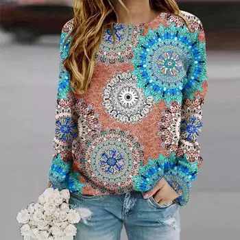 Топы для женщин Dopamine Gear Print Round Neck Футболка с длинным рукавом Осенний повседневный тонкий пуловер Женский топ с длинным рукавом XS фиолетовый