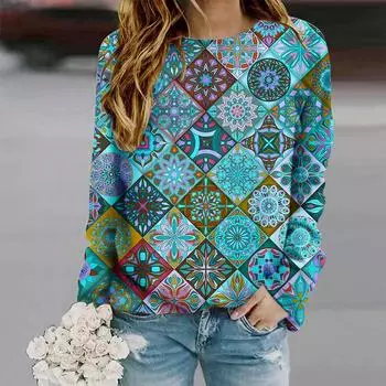 Топы для женщин Dopamine Retro Grid Print Round Neck Футболка с длинным рукавом Осенний повседневный тонкий пуловер Женский топ с длинным рукавом XS фиолетовый
