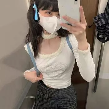 Топы в стиле фея в стиле пэчворк, японская футболка Harajuku Kawaii, футболка Y2k с эстетикой ангела и принтом, милая одежда для девочек, 2000-е годы S бежевый