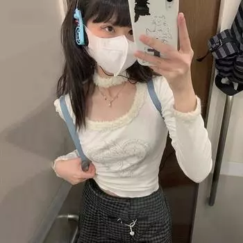 Топы в стиле фея в стиле пэчворк, японская футболка Harajuku Kawaii, футболка Y2k с эстетикой ангела и принтом, милая одежда для девочек, 2000-е годы S белый