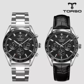 [TORSO]T503M-SBS Cassiopeia Multi Diamond Watch Мужские металлические часы (кожаный ремешок в комплекте)