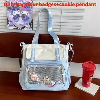 Tote Student Cute Bag With Transparent Layer And Letter Print Design For Teens