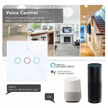 «Touch Tuya WiFi Smart Switch, совместимость с Alexa и Google Home, пульт ДУ 433RF, 1/2/3-канальный» 1-way чёрный