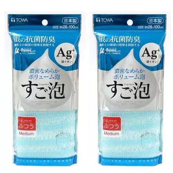 Towa Sangyo Body Super Silver Нейлоновый набор из 28 x 100 Сделано в Синем Полотенце, Пена, Антибактериальный, Полотенце, Обычный, 2, Прибл.. см, Япония,