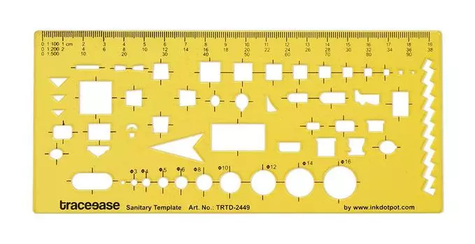 Traceease Architect,Interior Drafting Sanitary Template Drawing Stencil-Designing Template Measuring Ruler 7.8 x 3.5 Inches жёлтый