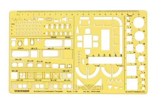 Traceease Architecture Combination Stencils House Plan,Interior Design & Furniture Templates for Kitchen/Bed/Bath-Drafting Tools 9.8 x 5.9 Inches жёлтый