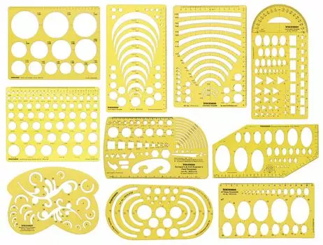 Traceease Geometric Drawing Multi Pattern Geometry Template Трафарет для рисования - Шаблон проектирования Измерительная линейка - Лот из 10 Pack of 10 жёлтый