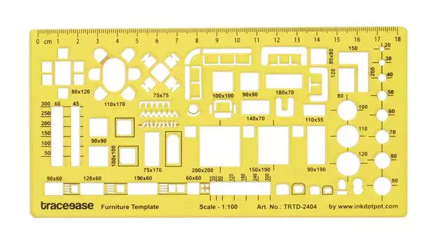 Traceease House Interior Plan Design & Furniture Templates for Kitchen/Bed/Bath,Drafting Tools-Furniture Stencils 7.4 x 3.7 Inches жёлтый