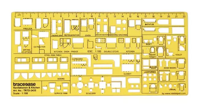 Traceease House Plan,Interior Design & Furniture Templates for Kitchen/Bed/Bath-Drafting Tools-Sanitation & Kitchen Stencils 9 x 4.2 Inches жёлтый