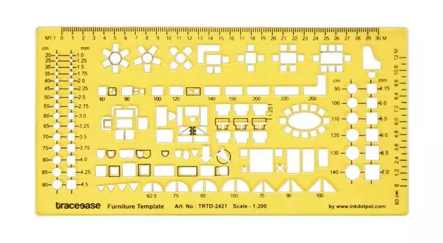 Traceease House Plan,Interior Design & Furniture Templates for Table/Sink/sofa-Drafting Tools-Furniture Stencils 6.9 x 3.4 Inches жёлтый