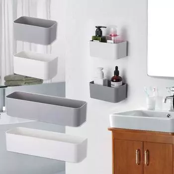 Traceless Storage Shelf Wall Mounted Kitchen Organizer ABS Multi-purpose Bathrooms Basket Shampoo Rack Bathroom Accessories 2pcs