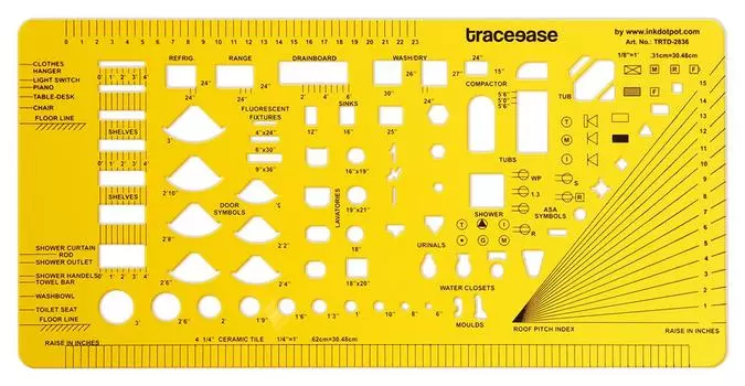 Трафарет Traceease Architectural House Plan, шаблон с символами мебели для кухни и ванной, трафарет для рисования для профессионалов, 39,3 см x 19,6 15.5 X 7.75 Inches жёлтый