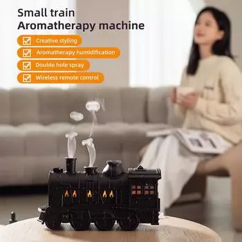 Train Shape Aromatherapy Diffuser Desktop Essential Oils Difusor Smoke Ring Double Spray Ultrasonic Air Humidifier with LED Lamp EU Plug чёрный