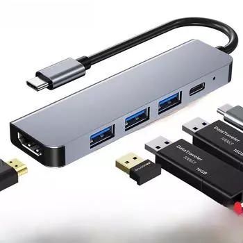 Трансграничная док-станция расширения USB 5-в-1: Совместимо с MacBook, iPad и телефоном 5 in 1, 2008 type-c to hdmi+usb*3+pd