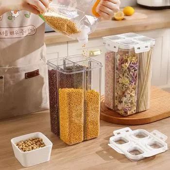 Transparent 4 Grids Food Storage Containers Plastic Food Snack Preservation Box Refrigerator 2400ml