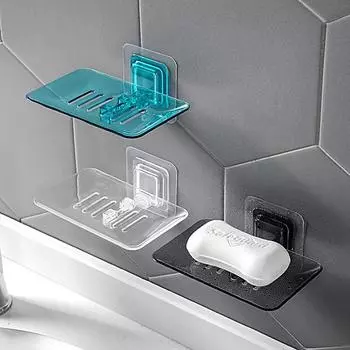 Transparent Drain Soap Holder Without Punching And Pasting Wall-Mounted Soap Holder Bathroom Plastic Soap Holder Soap Dish