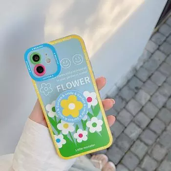 Transparent Flower Cluster Case for iPhone 13, 14Pro, and 15 with Kickstand - Japanese/Korean Style iPhone 15 Plus