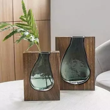 Transparent Hydroponic Flower Holder Wooden Flower Pot Flower Arrangement Bottle Glass Vase Office S-Style A