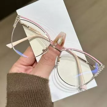 Transparent Square Frame Myopia Glasses Rhinestone Studded Computer Eyewear Women/Men