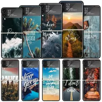 Travel Mountain Beach Proverb Shockproof Hard Case For Samsung Galaxy Z Flip 4 3 5G Phone Cover Z Flip3 Flip4 Black Fundas Matte Samsung Z Flip 4