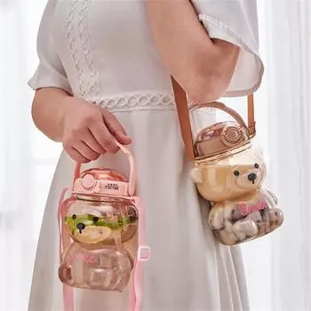 Travel Mug Kawaii Kids Single Layer 1000ml Drinkware Mug Cup Sport Summer Bottles For Water Drinking Bottle Bear Outdoor White 1000ml