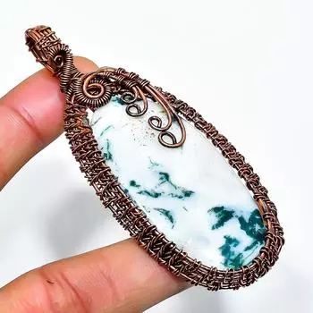 Tree Agate Gemstone Handmade Copper Wire Wrap Jewelry Pendant 3.15 3.15 белый