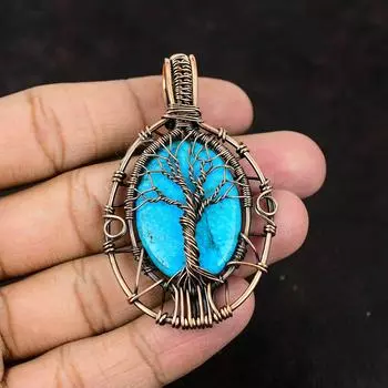 Tree Of Life Arizona Turquoise Pendant Copper Wire Wrapped Jewelry Gemstone Pendant Handmade Pendant Gift For Love Arizona Turquoise Jewelry