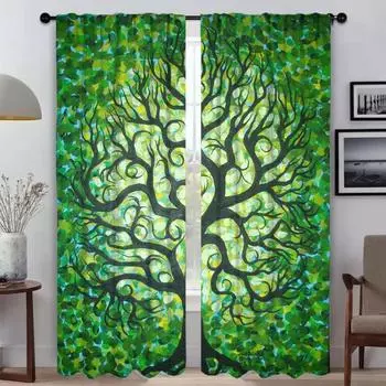 Tree of Life Blackout Curtain for Room 2 Panel Modern Living Room Curtains 2 Pieces Halloween Decoration Tulle for Bedroom Child W50xH70cmx2pcs-CL