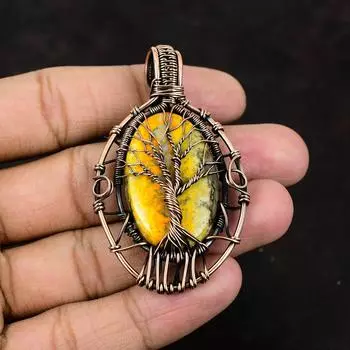 Tree Of Life Bumble Bee Jasper Pendant Copper Wire Wrapped Gemstone Pendant Handmade Women Pendant Copper Jewelry Bumble Bee Jasper Jewelry