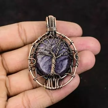 Tree Of Life Charoite Pendant Gemstone Pendant Copper Wire Wrapped Pendant Handmade Designer Pendant Genuine Charoite Jewelry Gift For Women