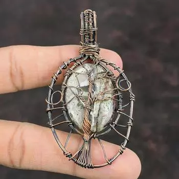 Tree Of Life Crazy Lace Agate Copper Pendant Wire Wrapped Pendant Gemstone Wire Pendant Handmade Jewelry Gift For Him Tree Of Life Jewelry