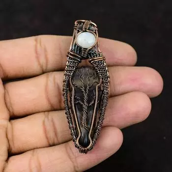 Tree Of Life Multi Fluorite Gemstone Pendant Copper Wire Wrapped Pendant Rainbow Moonstone Copper Jewelry Handmade Designer Jewelry For Gift