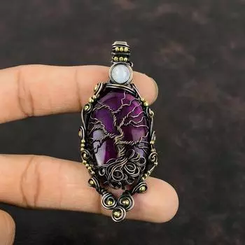 Tree Of Life Purple Fire Labradorite Pendant Copper Wire Wrapped Pendant Handmade Rainbow Moonstone Pendant Gemstone Jewelry Gift For Mom