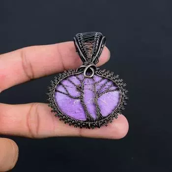 Tree Of Life Purpurite Gemstone Handmade Copper Wire Wrap Beauteous Pendant For Women 2.36 Inches фиолетовый