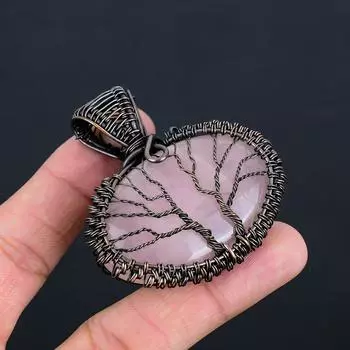 Древо жизни розовый кварц драгоценный камень ручная работа медная проволока обертка ювелирные изделия кулон для свадебного подарка 2.28 Inches розовый