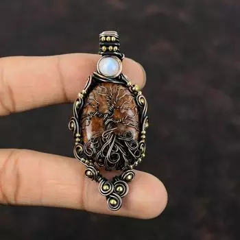 Tree Of Life Sunstone Pendant Copper Wire Wrapped Gemstone Pendant Rainbow Moonstone Pendant Copper Jewelry Gift For Him Handmade Pendants