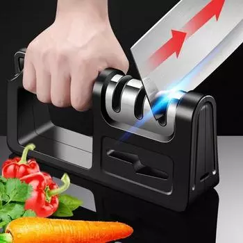 Трехступенчатая кухонная ручная точилка для быстрой заточки артефакт чёрный