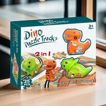 Трек-головоломка 2 в 1 игрушка-динозавр подарок детям DIY сцена сборка головоломки трек-машина игрушка Tyrannosaurus Rex railcar