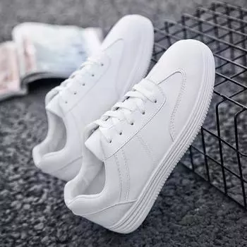 Trend Brand Casual Shoes for Men Solid color Fashion Flat Comfort Breathable Men Sneakers Anti Slip LaceUp Leather VulcanizeShoe 39 белый