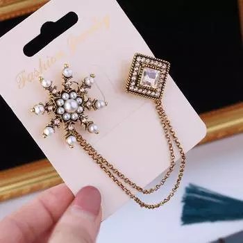 Trend Chain Diamond Chain Pearl Brooch Sweater Light Buckle Pin Corsage Pin Silk Scarf Shawl Buckle золотой